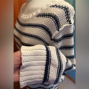 Wooden Ships Navy and Cream Striped Handmade Lightweight Cotton/Acrylic Sweater